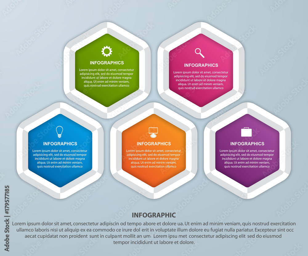 Abstract hexagon business options infographics template. Abstract hexagon business options infographics template.