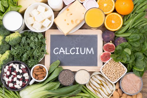 Calcium food sources, top view photo