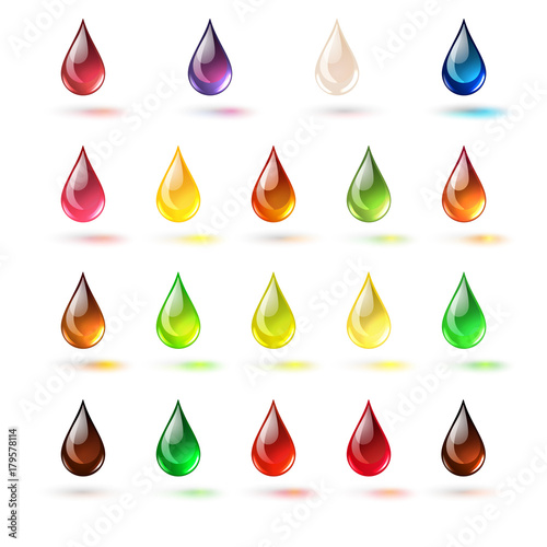 Colorful glossy drops set. Vector glossy illustration