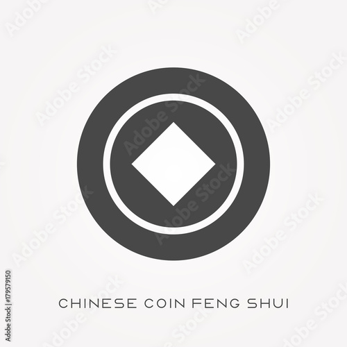 Silhouette icon chinese coin feng shui