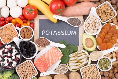 Potassium food sources, top view photo