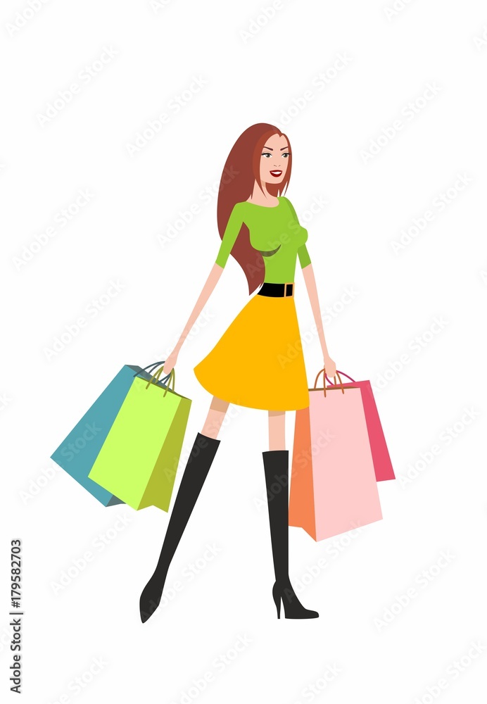 shopping and smiling girl