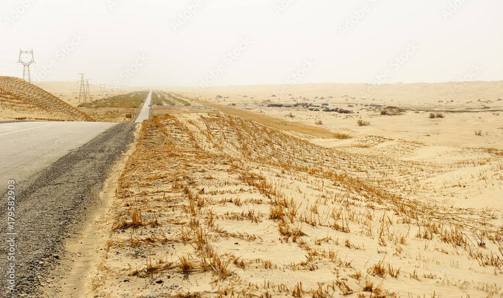 Road across Taklamakan desert