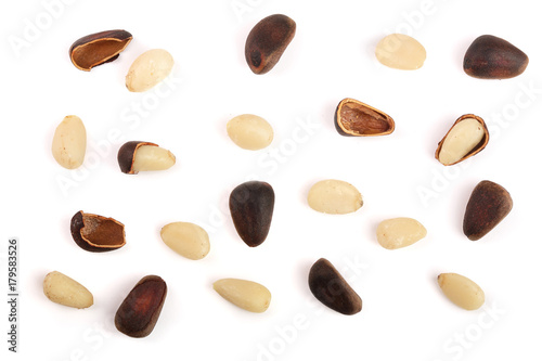 cedar pine nuts isolated on white background. top view