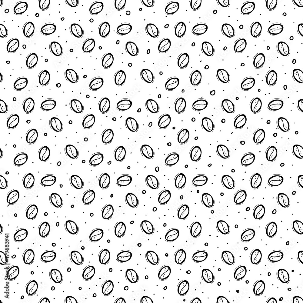 Graphic coffee beans. seamless pattern. Coloring book page design