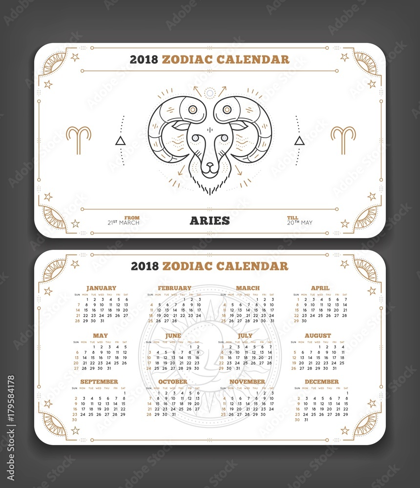 Vetor de Aries 2018 year zodiac calendar pocket size horizontal