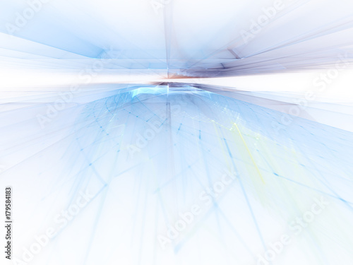 Abstract background element. Fractal graphics series. Perspective grids composition. Blue and white colors.