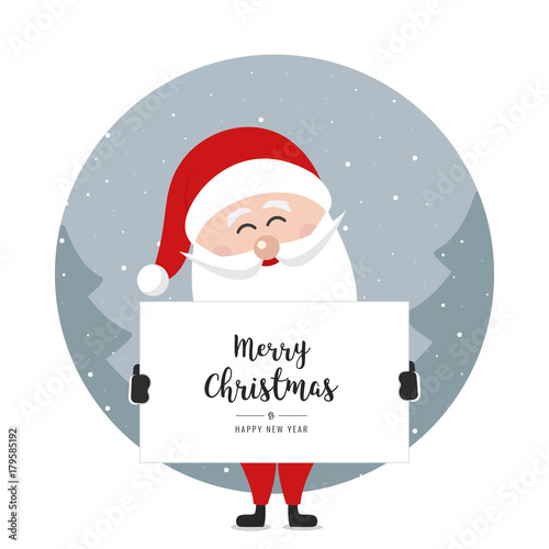 santa claus hold banner merry christmas greeting text winter circle landscape background © Pixasquare