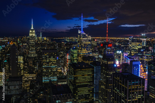 The skyline at night, Top of the Rock in NYC, USA