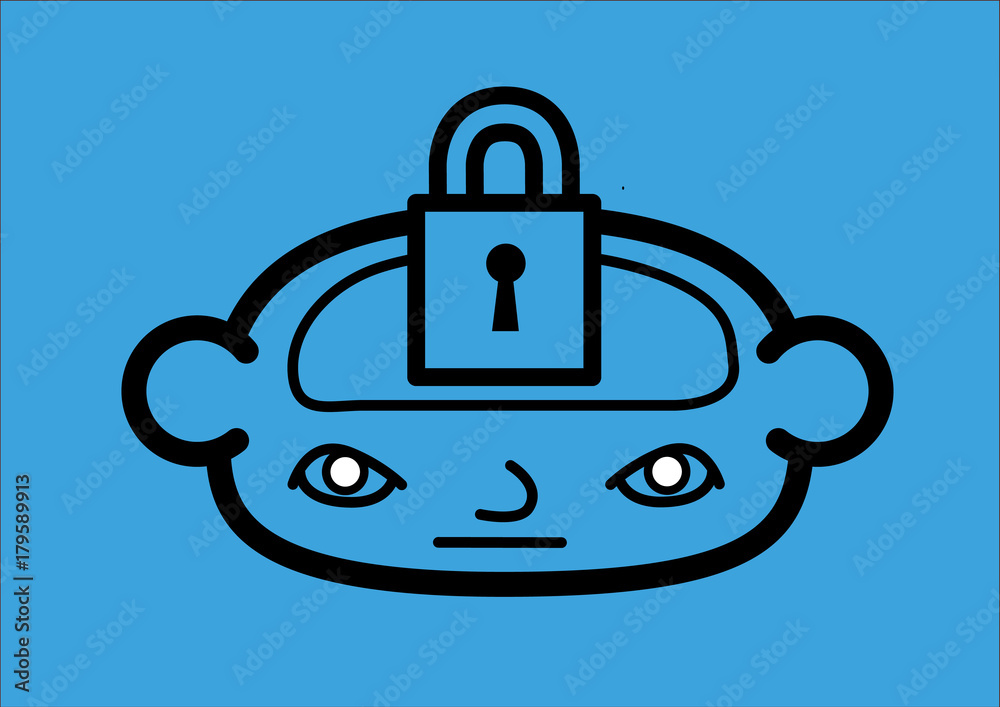 Fototapeta premium A head icon with a padlock representing a closed mind. Vector illustration