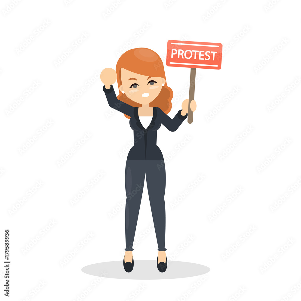 Isolated woman with protest. Isolated woman with protest.