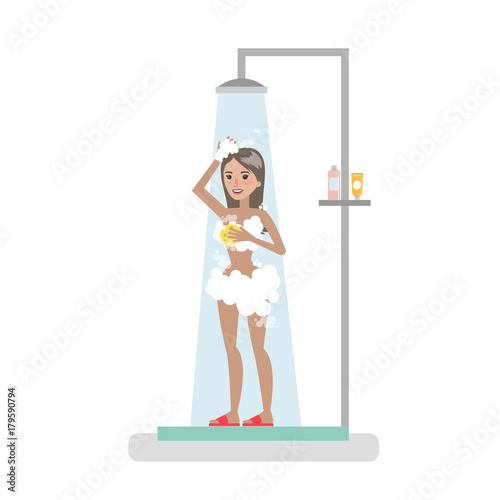 Woman washing in shower.