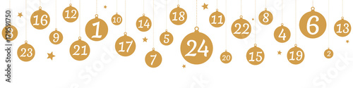 Advent calendar with hanging golden balls