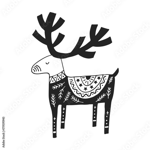 Cute hand drawn nursery poster in scandinavian style. Monochrome vector illustration