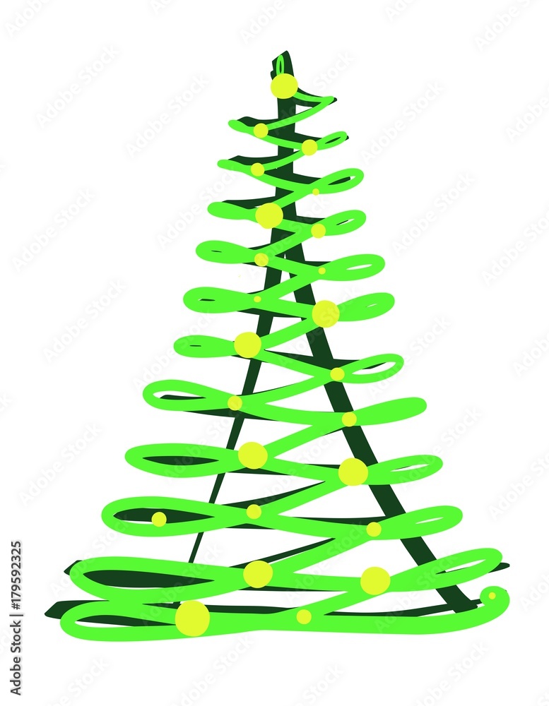 Vector silhouette of abstract green Christmas trees with decorative elements as yellow balls, cartoon isolated painted illustration on white background, high quality Vector silhouette of abstract green Christmas trees with decorative elements as yellow balls, cartoon isolated painted illustration on white background, high quality