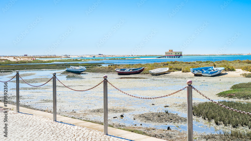 Fuseta Beach View And Boats In Portugal