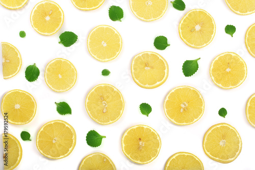 Wallpaper Mural Slices lemon with mint leaves isolated on white background. Flat lay, top view Torontodigital.ca
