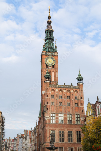 View of the Main Town Hall located at Long Market Street (Long Lane) at the Main Town (Old Town) in Gdansk, Poland.