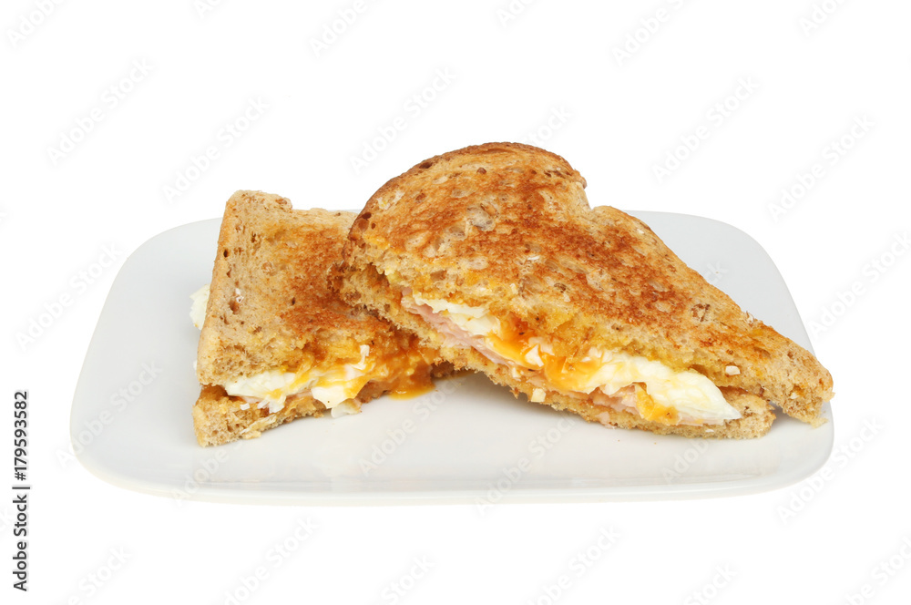 Toasted ham and egg sandwich