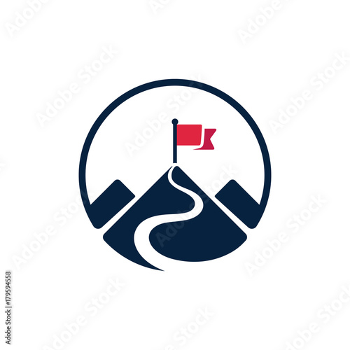 Flag on mountain top icon