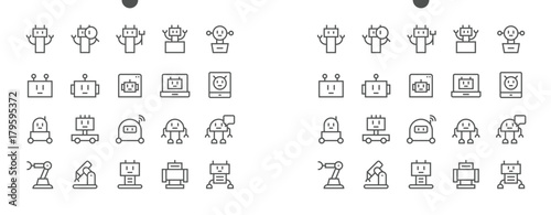Robots Pixel Perfect Well-crafted Vector Thin Line Icons 48x48 Ready for 24x24 Grid for Web Graphics and Apps with Editable Stroke. Simple Minimal Pictogram