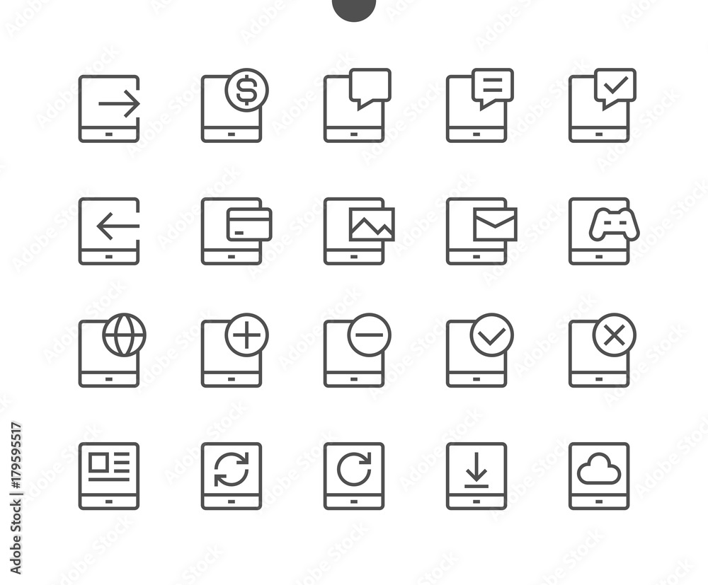 Tablet UI Pixel Perfect Well-crafted Vector Thin Line Icons 48x48 Ready for 24x24 Grid for Web Graphics and Apps with Editable Stroke. Simple Minimal Pictogram