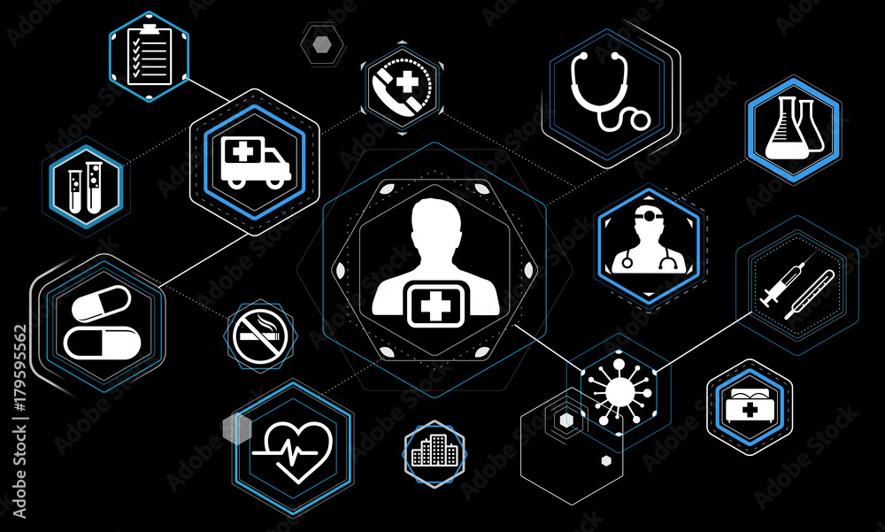 Modern medical interface with icons 3D rendering Modern medical interface with icons 3D rendering