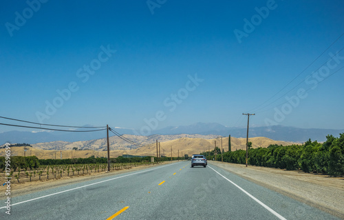 Picturesque road in the Sierra Nevada. Agricultural Area in California