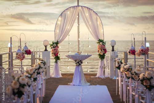 Beautiful wedding decoration oposite sea.