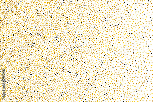 Background with Golden glitter, confetti with black dust, grains. Gold polka dots, circles, round Bright festive, festival pattern