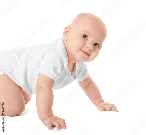 Cute lovely baby on white b...