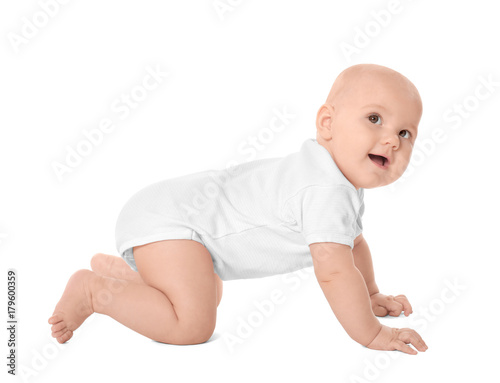 Cute lovely baby on white b...