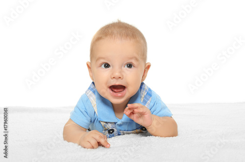 Cute lovely baby on white b...