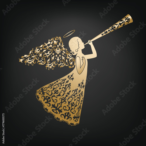 Stylish angel with floral wings and Nimbus