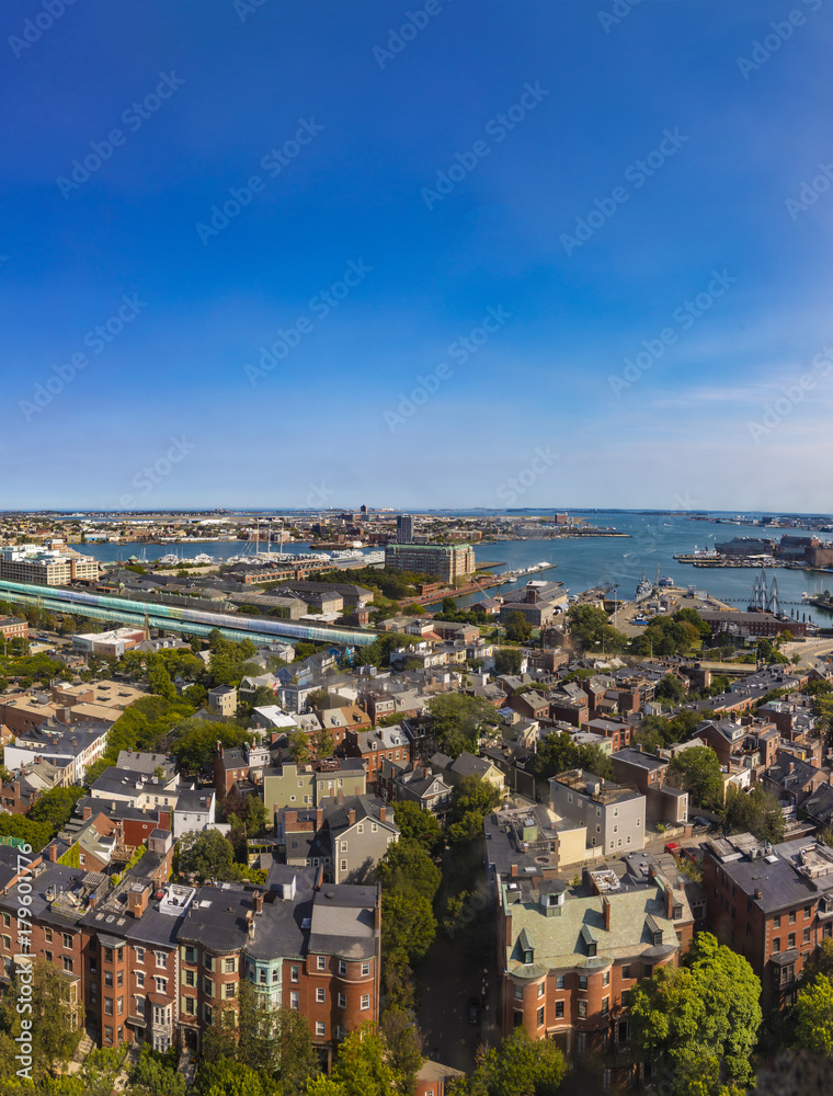 aerial of harbor area in Boston
