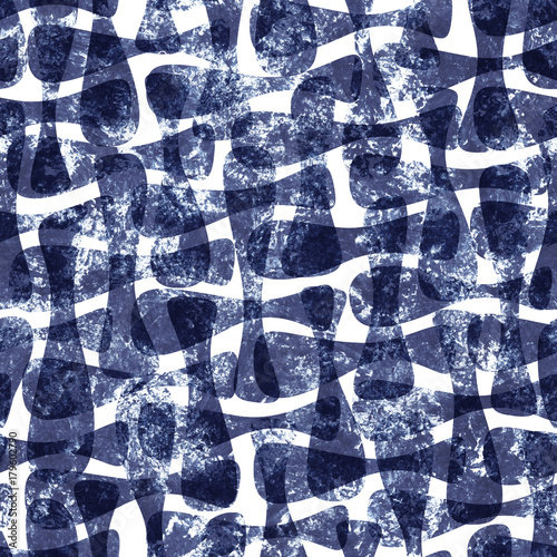 Acrylic seamless pattern with abstract elements. Blue elements with acrylic texture on white background. Hand drawn seamless pattern isolated on white background.