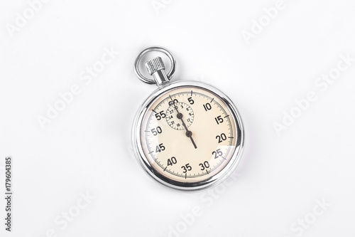 Metallic stopwatch on white background. Sport stopwatch isolated on white background.