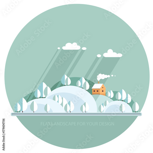 Winter landscape mountains snow-capped hills. flat vector illustration