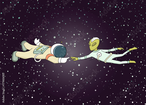 Sketch of astronaut and alien.