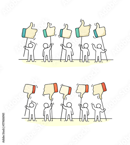 people with like and dislike signs.