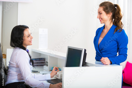 Portrait of two young beautiful women. Reseption