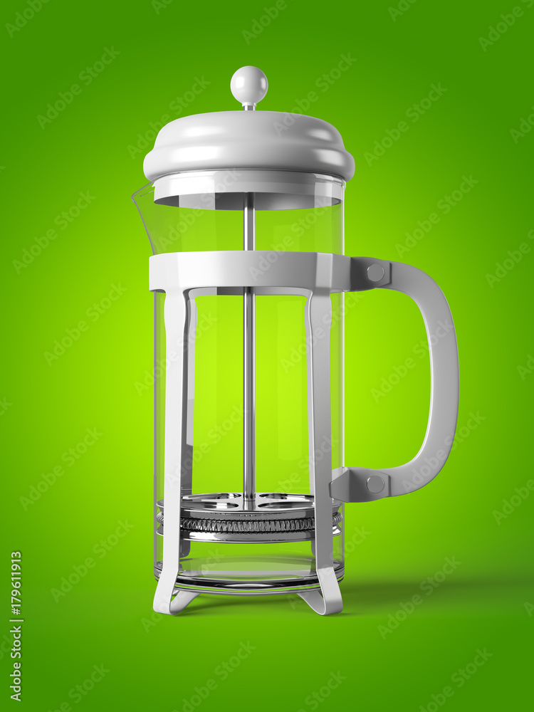 French press isolated on a background 3D rendering