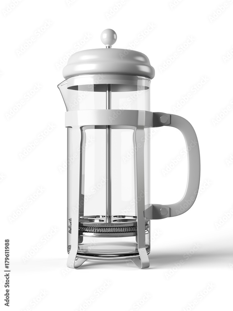 French press isolated on a white background 3D rendering French press isolated on a white background 3D rendering