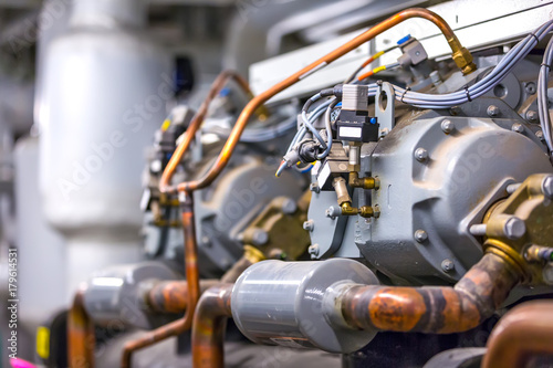 Devices in an interior of modern boiler-house closeup. Equipment in the boiler room.