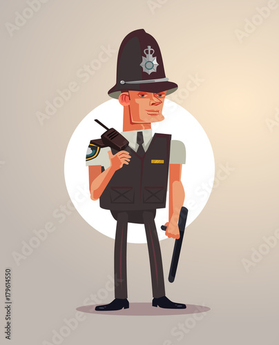 British London policeman character. Vector flat cartoon illustration