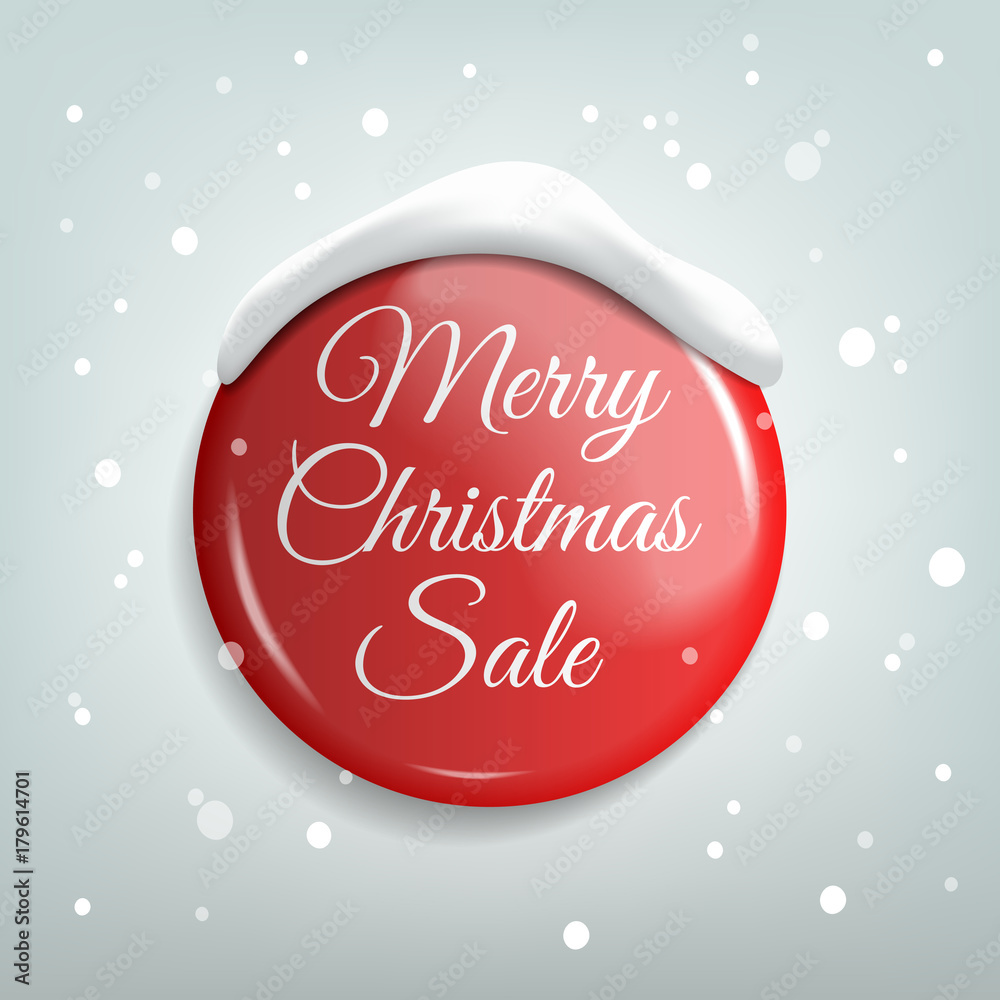 Marry Christmas Sale. Red Realistic Badge. Vector illustration