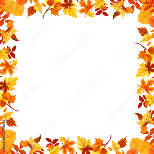 Colorful autumn leaves frame. Vector illustration.