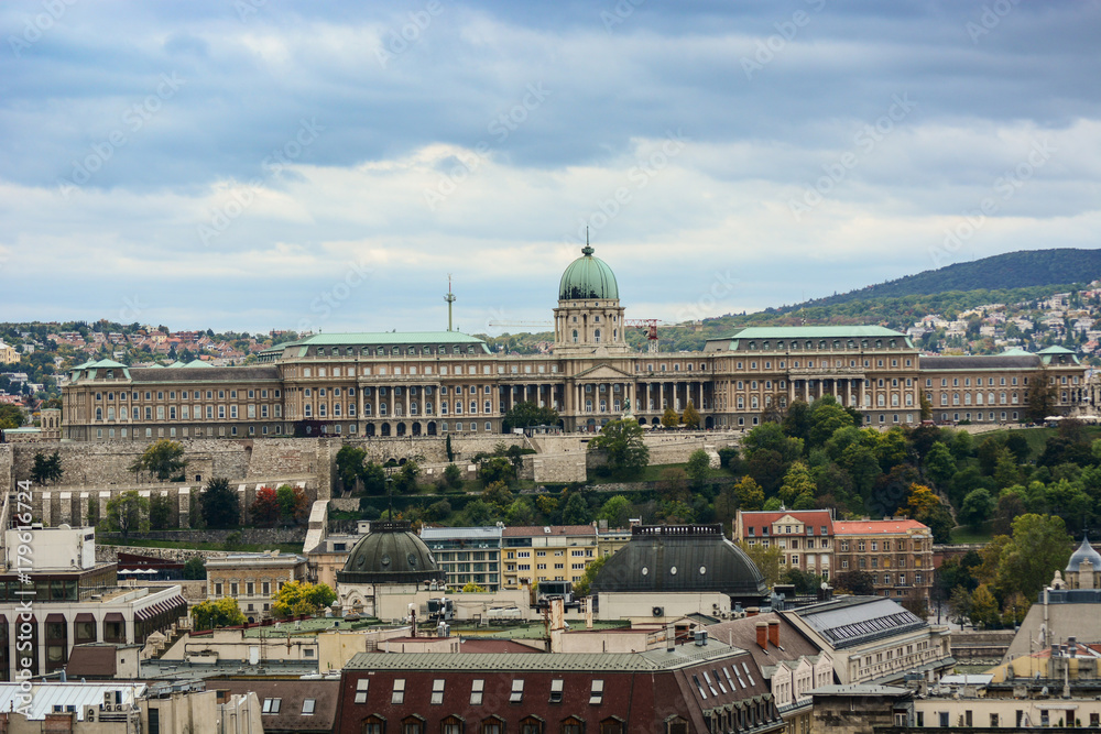 Cityscape of Budapest, Buda Castle (Royal Palace) and beautiful hills, Hungary. Old european town