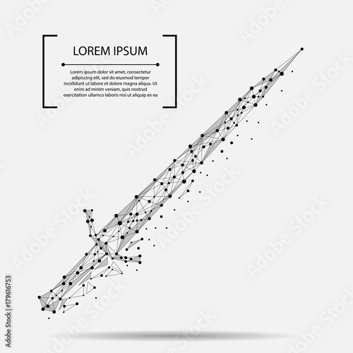 Abstract mash line and point, polygonal low poly sword. Business illustration. Protect and secure concept. 