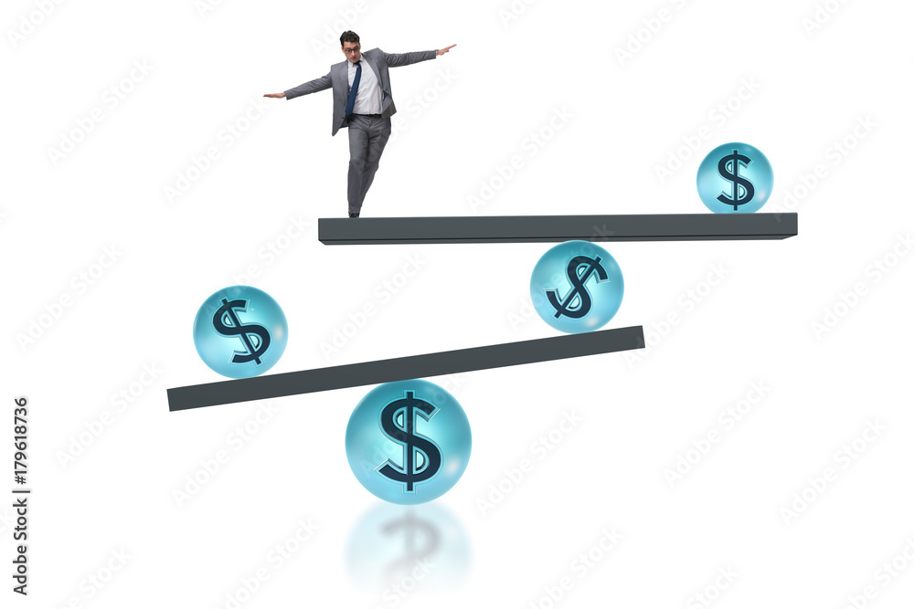 Businessman balancing in financial dollar concept Businessman balancing in financial dollar concept